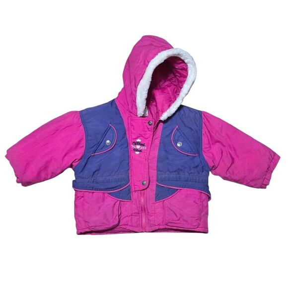 Vintage Oshkosh Bgosh Girls Winter Jacket 3T Pink Purple Ski Snow Hooded Pockets - Picture 1 of 13